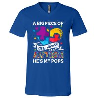 A Piece Of My Heart Has Autism My Pops Gift V-Neck T-Shirt