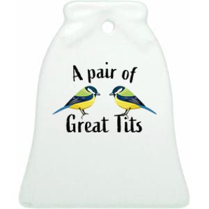 A Pair Of Great Tits Funny Bird Gift Ceramic Bell Ornament