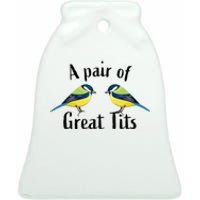 A Pair Of Great Tits Funny Bird Gift Ceramic Bell Ornament