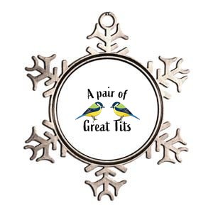 A Pair Of Great Tits Funny Bird Gift Metallic Star Ornament