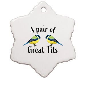 A Pair Of Great Tits Funny Bird Gift Ceramic Star Ornament