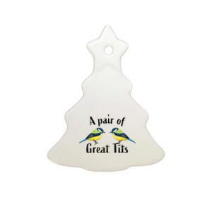 A Pair Of Great Tits Funny Bird Gift Ceramic Tree Ornament