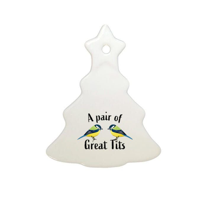 A Pair Of Great Tits Funny Bird Gift Ceramic Tree Ornament