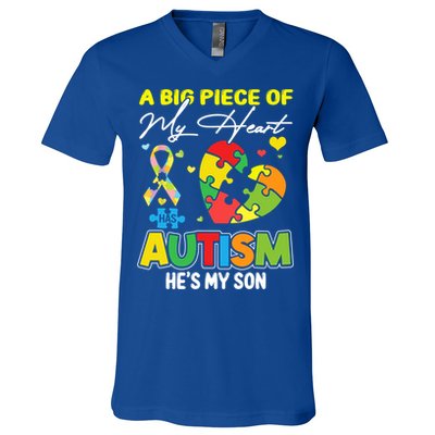 A Piece Of My Heart Has Autism My Son Gift V-Neck T-Shirt