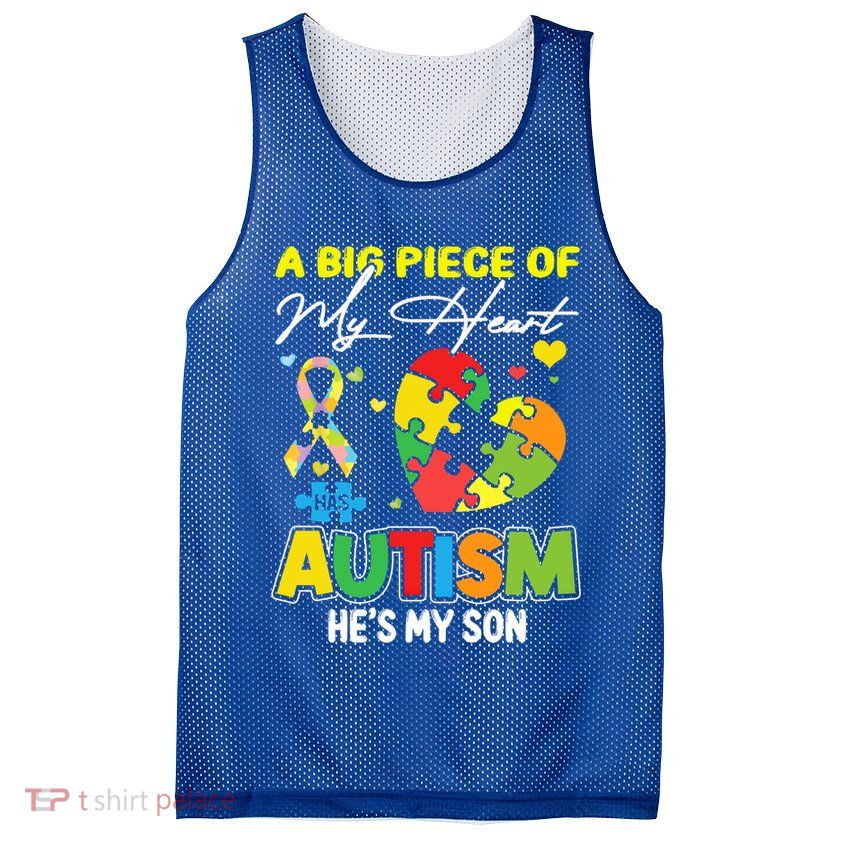 A Piece Of My Heart Has Autism My Son Gift Mesh Reversible Basketball Jersey Tank