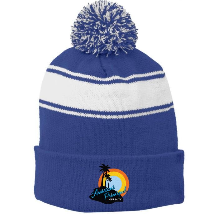 Assistant Principal Off Duty Gift Stripe Pom Pom Beanie