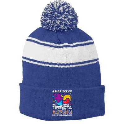 A Piece Of My Heart Has Autism My Granddaughter Great Gift Stripe Pom Pom Beanie