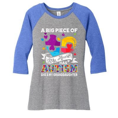 A Piece Of My Heart Has Autism My Granddaughter Great Gift Women's Tri-Blend 3/4-Sleeve Raglan Shirt