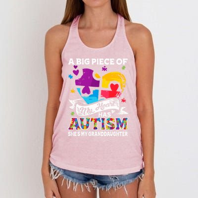 A Piece Of My Heart Has Autism My Granddaughter Great Gift Women's Knotted Racerback Tank