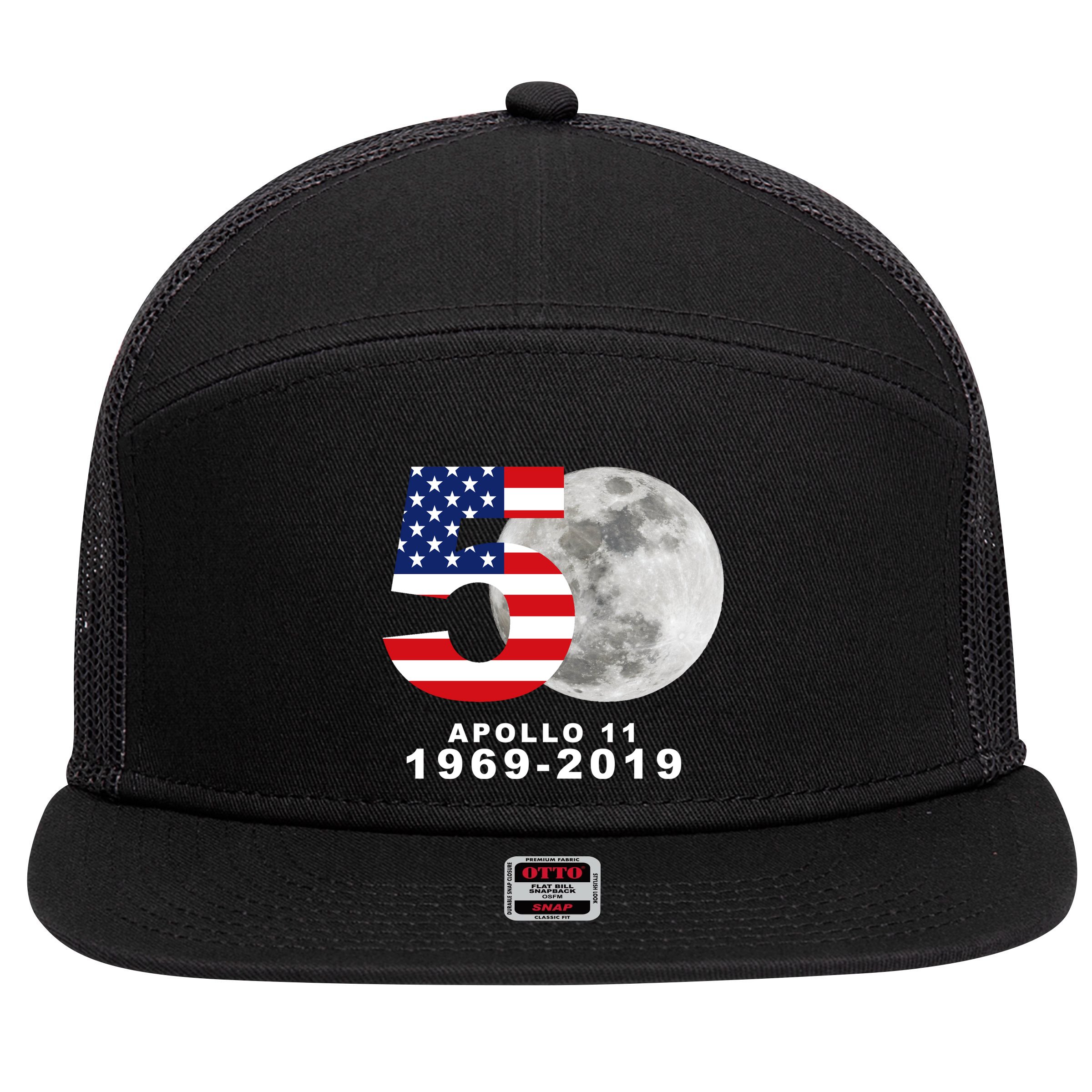 Apollo 11 50th Anniversary American Moon Landing 7 Panel Mesh Trucker Snapback Hat