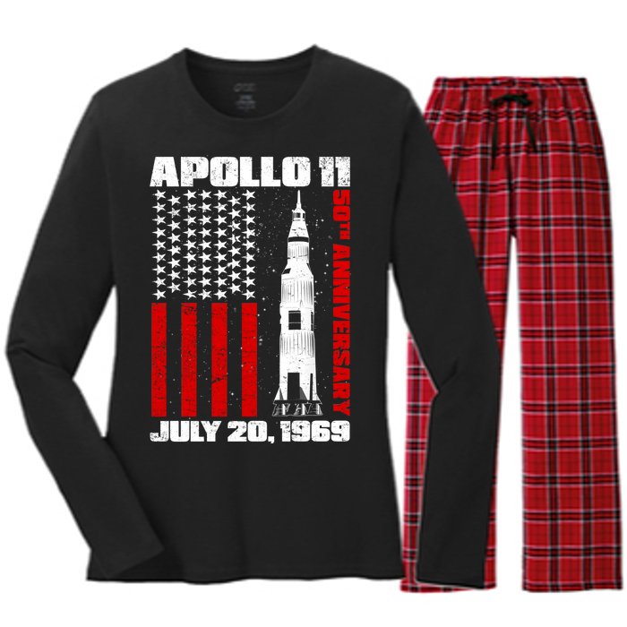 Apollo 11 50th Anniversary Flag Women's Long Sleeve Flannel Pajama Set 