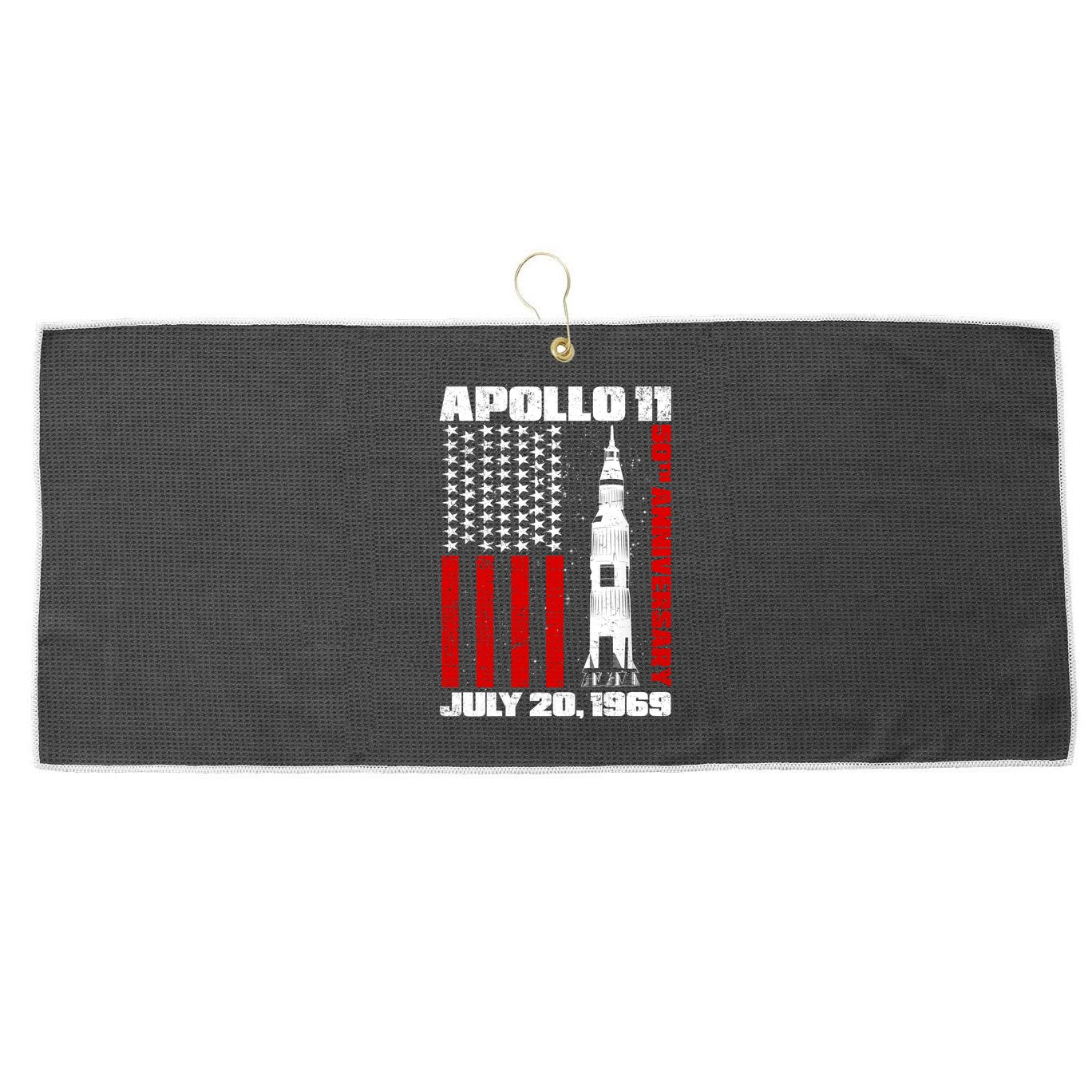 Apollo 11 50th Anniversary Flag Large Microfiber Waffle Golf Towel