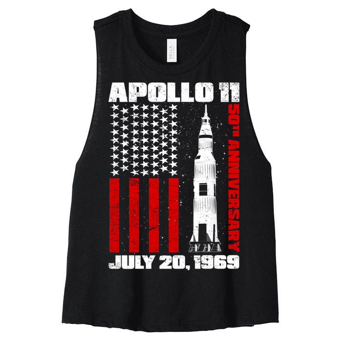 Apollo 11 50th Anniversary Flag Women's Racerback Cropped Tank