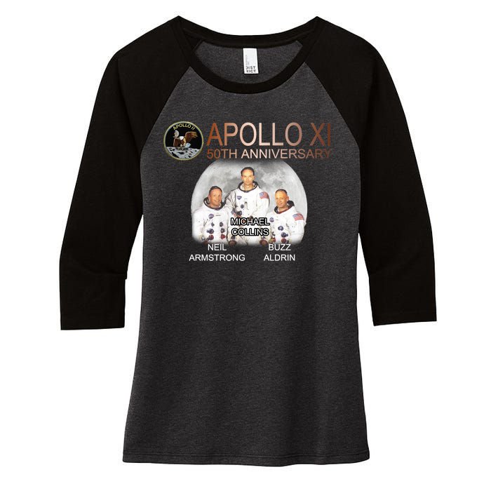 APOLLO 11 Astronauts 50th Anniversary  Women's Tri-Blend 3/4-Sleeve Raglan Shirt