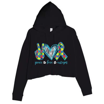 Autism Puzzle Piece Peace Love Autism Awareness Crop Fleece Hoodie