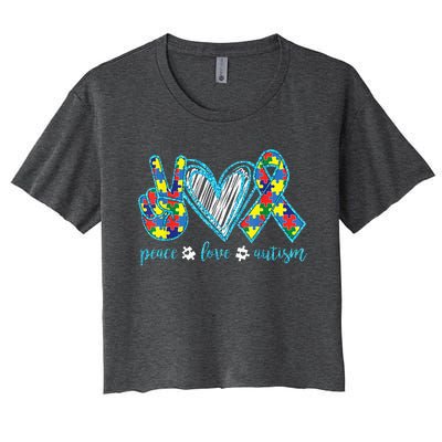 Autism Puzzle Piece Peace Love Autism Awareness Women's Crop Top Tee