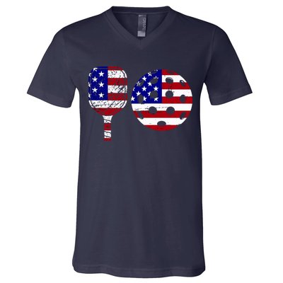 American Pickleball Paddle And Ball V-Neck T-Shirt