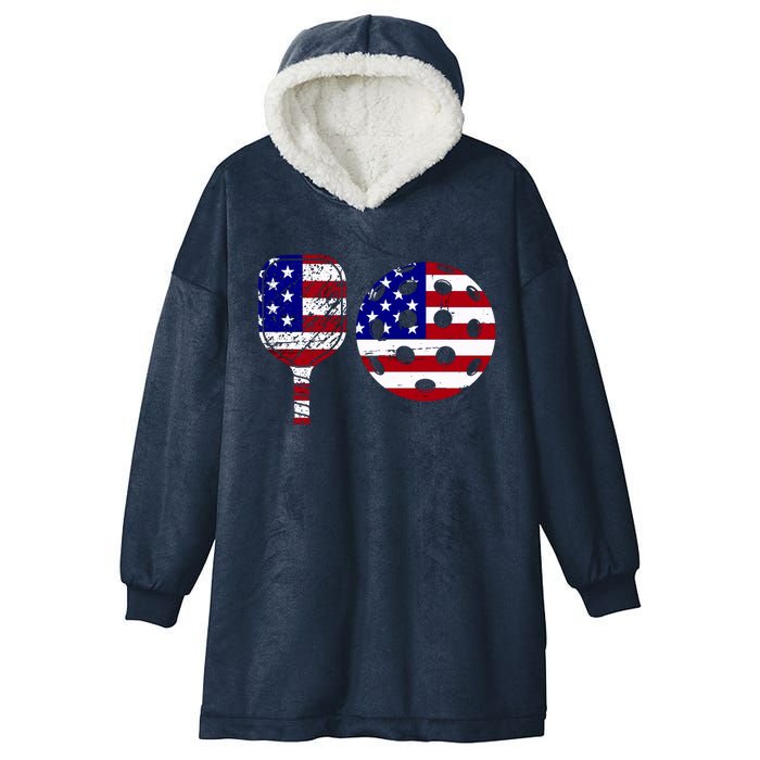 American Pickleball Paddle And Ball Hooded Wearable Blanket