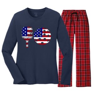 American Pickleball Paddle And Ball Women's Long Sleeve Flannel Pajama Set 