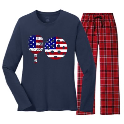 American Pickleball Paddle And Ball Women's Long Sleeve Flannel Pajama Set 