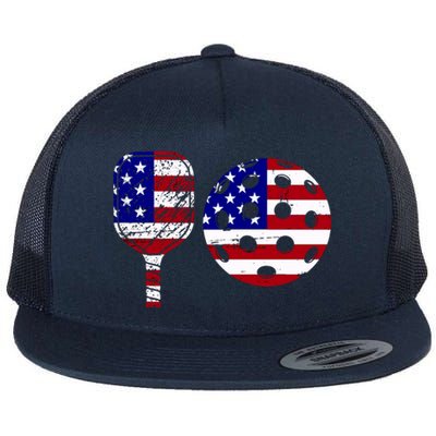 American Pickleball Paddle And Ball Flat Bill Trucker Hat