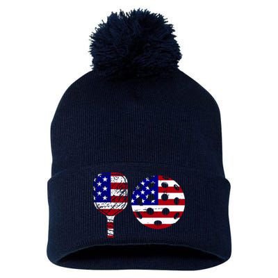 American Pickleball Paddle And Ball Pom Pom 12in Knit Beanie