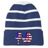 American Pickleball Paddle And Ball Striped Beanie with Solid Band