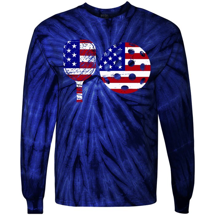 American Pickleball Paddle And Ball Tie-Dye Long Sleeve Shirt