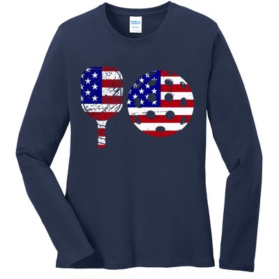 American Pickleball Paddle And Ball Ladies Long Sleeve Shirt
