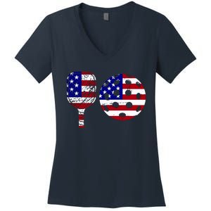 American Pickleball Paddle And Ball Women's V-Neck T-Shirt