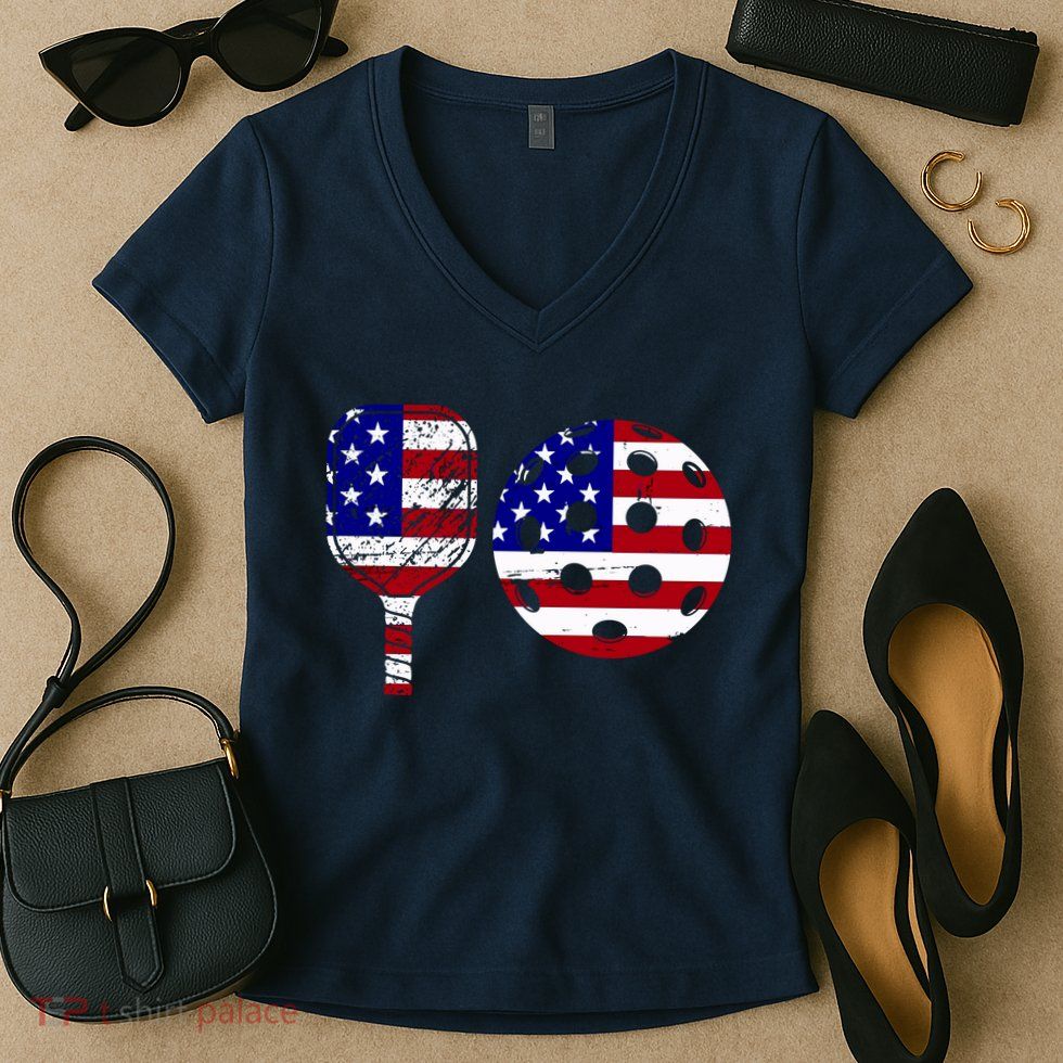 American Pickleball Paddle And Ball Women's V-Neck T-Shirt