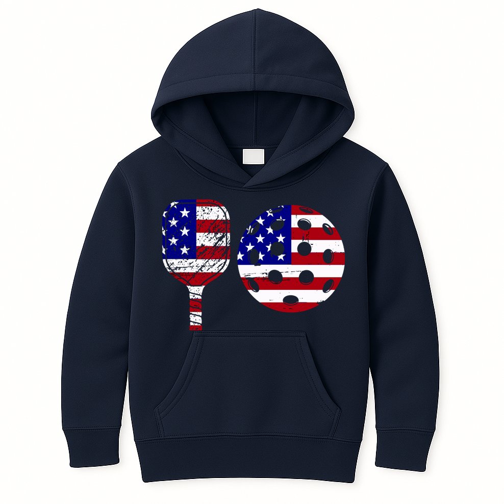 American Pickleball Paddle And Ball Kids Hoodie