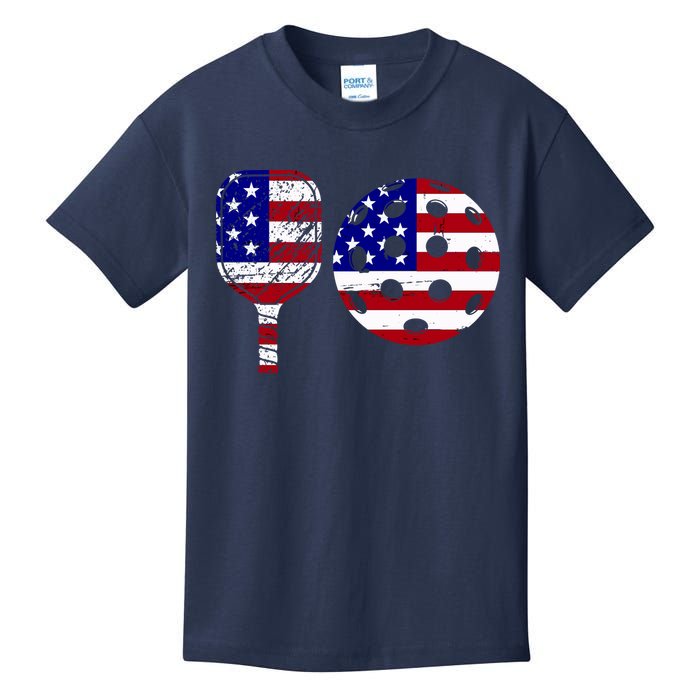 American Pickleball Paddle And Ball Kids T-Shirt