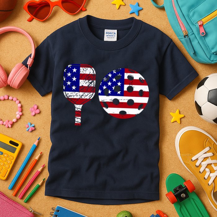 American Pickleball Paddle And Ball Kids T-Shirt