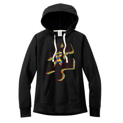 Autism Puzzle Piece With Ribbon Autism Awareness Month Funny Gift Women's Fleece Hoodie