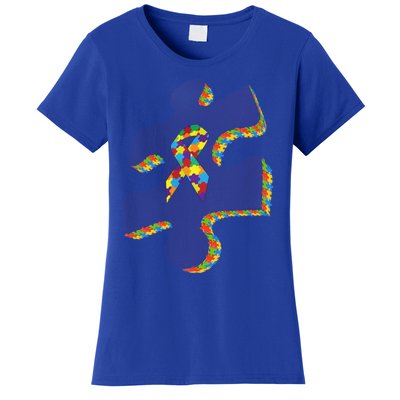 Autism Puzzle Piece With Ribbon Autism Awareness Month Funny Gift Women's T-Shirt