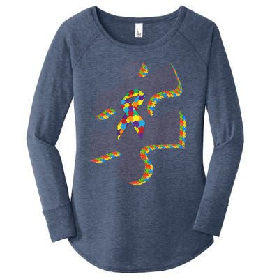 Autism Puzzle Piece With Ribbon Autism Awareness Month Funny Gift Women's Perfect Tri Tunic Long Sleeve Shirt