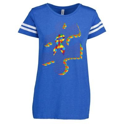 Autism Puzzle Piece With Ribbon Autism Awareness Month Funny Gift Enza Ladies Jersey Football T-Shirt