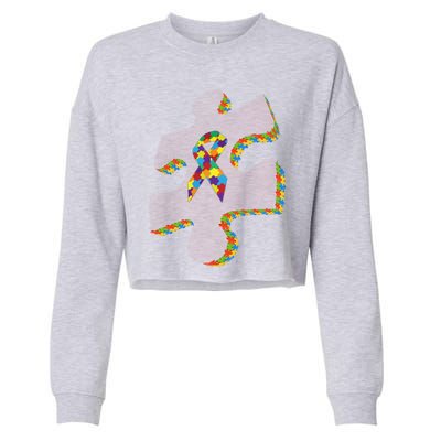 Autism Puzzle Piece With Ribbon Autism Awareness Month Funny Gift Cropped Pullover Crew