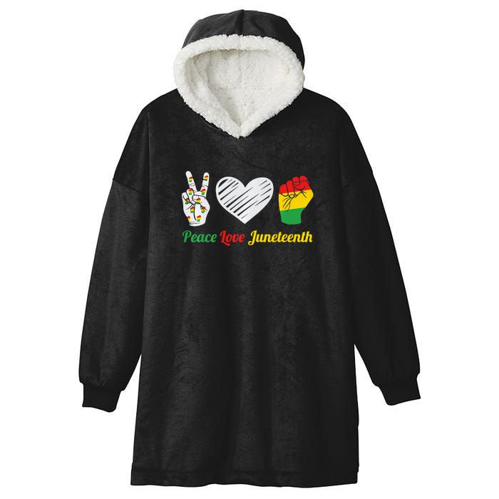 African Pride Peace Love Juneteenth Gift Hooded Wearable Blanket