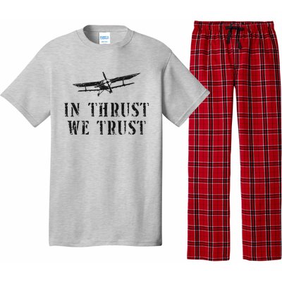 Airplane Pilot Pun Vintage Biplane In Thrust We Trust Pajama Set