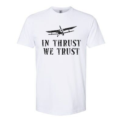 Airplane Pilot Pun Vintage Biplane In Thrust We Trust Softstyle® CVC T-Shirt