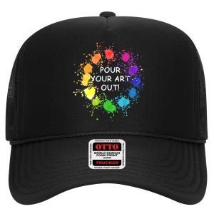 Acrylic Paint Pouring Artist Fluid Art Painter Color Wheel High Crown Mesh Back Trucker Hat