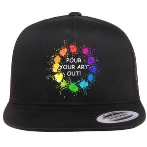 Acrylic Paint Pouring Artist Fluid Art Painter Color Wheel Flat Bill Trucker Hat