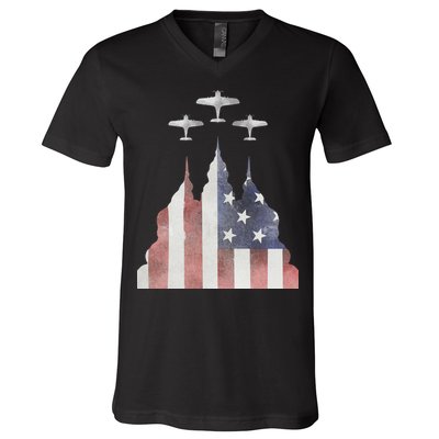 America Plane Patriotic V-Neck T-Shirt