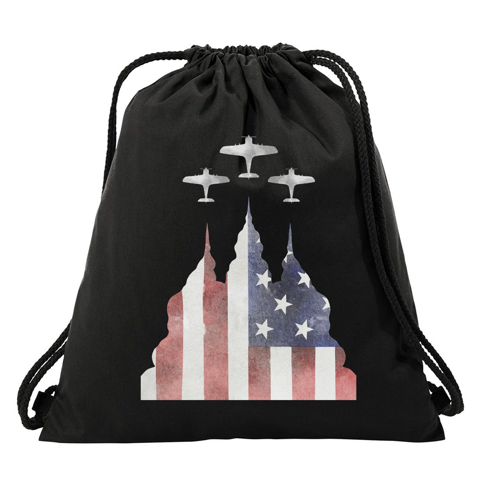 America Plane Patriotic Drawstring Bag