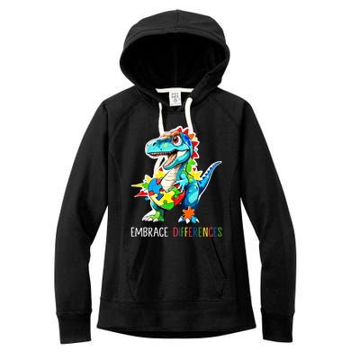 Autism Puzzle Piece Embrace Differences Autism Dinosaur Gift Women's Fleece Hoodie