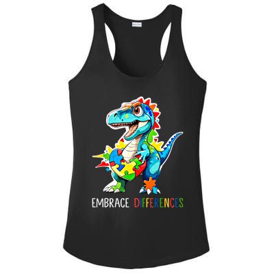 Autism Puzzle Piece Embrace Differences Autism Dinosaur Gift Ladies PosiCharge Competitor Racerback Tank