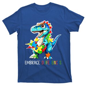 Autism Puzzle Piece Embrace Differences Autism Dinosaur Gift T-Shirt