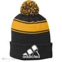 Addicted Pickleball Player Stripe Pom Pom Beanie